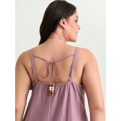 Bloomchic Women's Plus Size Cotton Toothpick Pleated Cami Flowy Midi Dress Mauve Solid Maxi Casual 22-24/3x In Purple