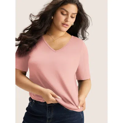 Bloomchic Women's Plus Size Cotton V Neck Plain Basic T-shirt Blush Solid Casual Half Sleeve V-neck 22-24/3x In Pink