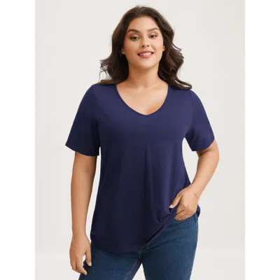 Bloomchic Women's Plus Size Cotton V Neck Plain Basic T-shirt Indigo Solid Casual Half Sleeve V-neck 10/m In Purple