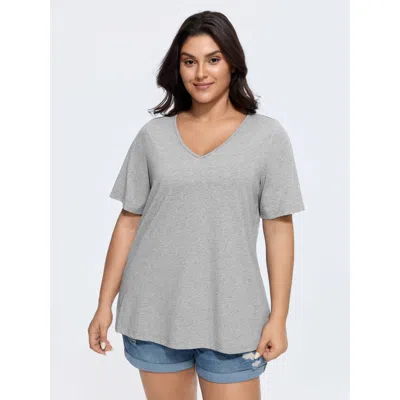 Bloomchic Women's Plus Size Cotton V Neck Plain Basic T-shirt Mediumgray Solid Casual Half Sleeve V-neck 12/l