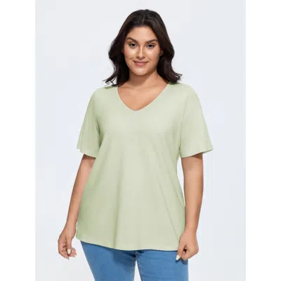 Bloomchic Women's Plus Size Cotton V Neck Plain Basic T-shirt Mint Solid Casual Half Sleeve V-neck 10/m In Green