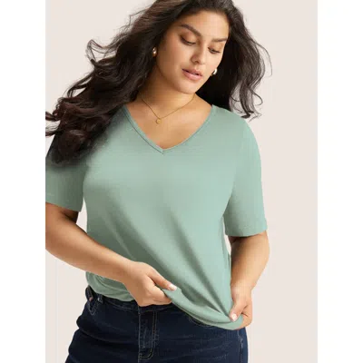 Bloomchic Women's Plus Size Cotton V Neck Plain Basic T-shirt Palemauve Solid Casual Half Sleeve V-neck 18-20/