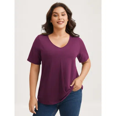 Bloomchic Women's Plus Size Cotton V Neck Plain Basic T-shirt Plum Solid Casual Half Sleeve V-neck 12/l In Purple