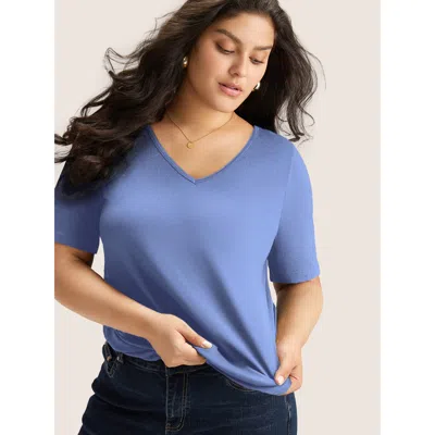 Bloomchic Women's Plus Size Cotton V Neck Plain Basic T-shirt Stone Solid Casual Half Sleeve V-neck 10/m In Gray