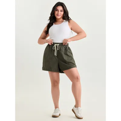 Bloomchic Women's Plus Size Cotton Washed And Distressed Straight-leg Shorts Denimarmygreen Casual Bermuda Sho