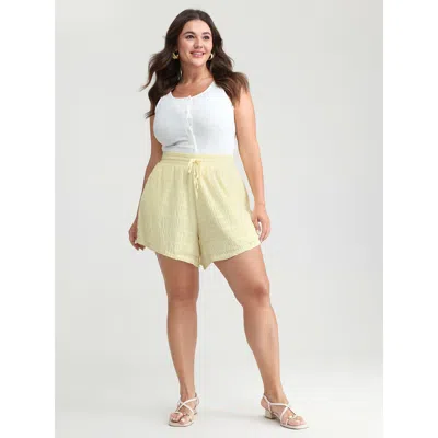 Bloomchic Women's Plus Size Cotton Wide Waistband Relaxed-fit Shorts Beige Casual A-line Tie Knot Shorts 10/m In Sand