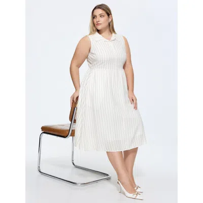 Bloomchic Women's Plus Size Cotton-linen Blend Collar Sleeveless Midi Shirt Dress Originalwhite Stripes Maxi O