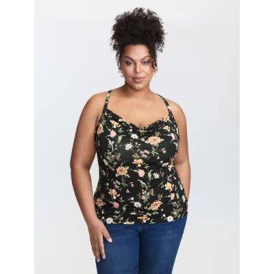 Bloomchic Women's Plus Size Cowl Neck Floral Print Rayon Tank Top Blackflower Elegant A-line 30/6x