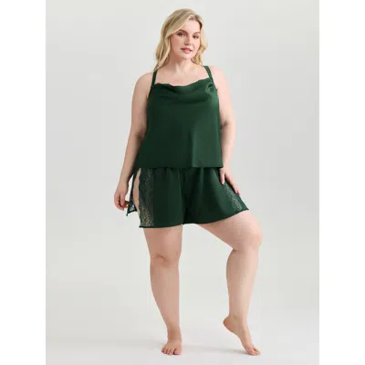 Bloomchic Women's Plus Size Cowl Neckline Lace Split Co-ord Pajama Set Cyan 22-24/3x In Blue