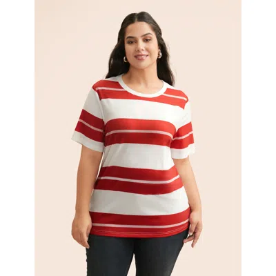 Bloomchic Women's Plus Size Crew Neck Contrast Striped T-shirt Multicolor Stripes Casual Short Sleeve 14-16/1x