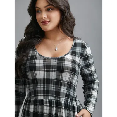 Bloomchic Women's Plus Size Crew Neck Gingham Pocket Dress Blackflower Everyday Midi Non 28/5x