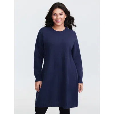Bloomchic Women's Plus Size Crew Neck Solid Midi Sweater Dress Indigo Solid Mini Non 10/m In Purple