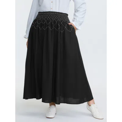 Bloomchic Women's Plus Size Crisscross Waistband Shirred Midi Dress Black Shirred A-line Casual 10/m