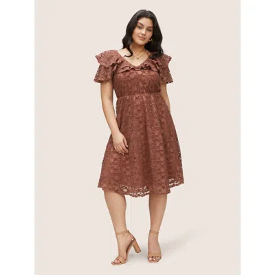 Bloomchic Women's Plus Size Crochet Lace Mesh Tiered Ruffle Trim Dress Burgundy Dailywear Texture 30/6x