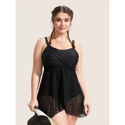 Bloomchic Women's Plus Size Crochet Lace Mesh Twist Swim Dress Black Non Twist Adaptive-fit 30/6x