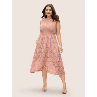 Bloomchic Women's Plus Size Crochet Lace Wrap Hem Tank Midi Dress Blush Synthetic Texture Midi Everyday Petal  In Pink