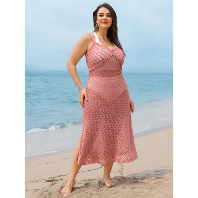 Bloomchic Women's Plus Size Crocheted Sheer Cami Swim Cover-up Watermelon Sleeveless Fitted 22-24/3x In Green
