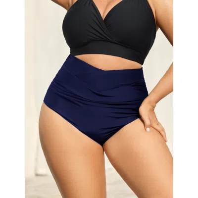 Bloomchic Women's Plus Size Crossover High Waist Ruched Bikini Bottoms Indigo Solid Booty Ruched Elastic Waist In Purple