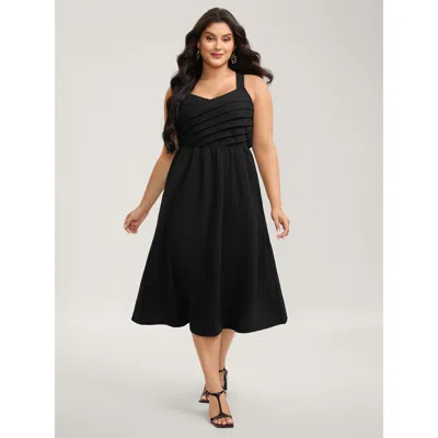 Bloomchic Women's Plus Size Crossover Pleated Bow-tie Midi Dress Black Non Midi Elegant 30/6x