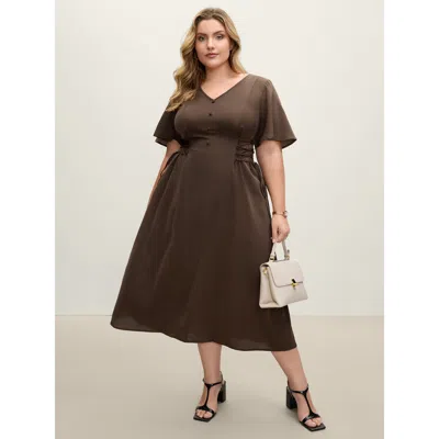 Bloomchic Women's Plus Size Cross-tie Button Detail Maxi Dress Browncoffeecolor Non Midi Office Cross Straps 1