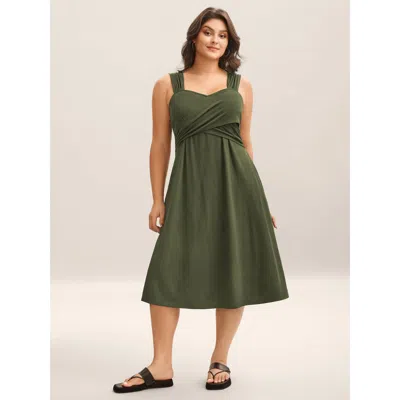 Bloomchic Women's Plus Size Crosswrap Bodice Pockets Midi Dress Armygreen Solid Midi Elegant Twist 30/6x