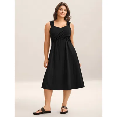 Bloomchic Women's Plus Size Crosswrap Bodice Pockets Midi Dress Black Solid Midi Elegant Twist 10/m
