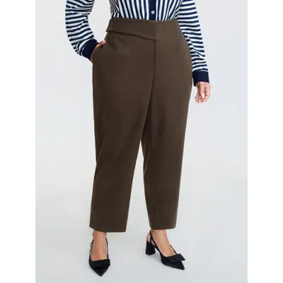 Bloomchic Women's Plus Size Cuffed Hem Pull-on Pants Darkbrown Non Harem Mid Rise Office 10/m In Brown