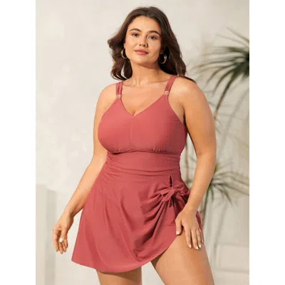 Bloomchic Women's Plus Size Curved Hem Knotted Plain Swim Dress Rouge Non Gathered Adaptive-fit 30/6x In Red
