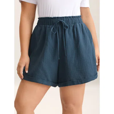Bloomchic Women's Plus Size Curved Hem Straight-leg Shorts Indigo Vacation Bermuda Smocked Shorts 10/m In Purple
