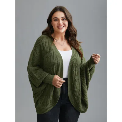 Bloomchic Women's Plus Size Curved Open-front Dolman Sleeve Knit Cardigan Moss Long Sleeve 12/l In Green