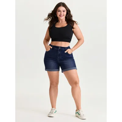 Bloomchic Women's Plus Size Curve-friendly Stretchy Straight-leg Denim Shorts Denimindigo Non High Rise Casual