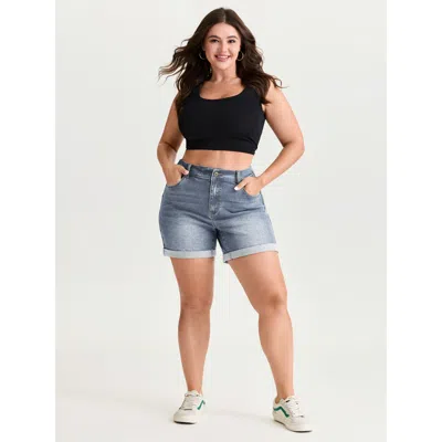 Bloomchic Women's Plus Size Curve-friendly Stretchy Straight-leg Denim Shorts Denimlightblue Non High Rise Cas