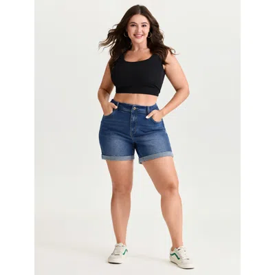 Bloomchic Women's Plus Size Curve-friendly Stretchy Straight-leg Denim Shorts Midblue Non High Rise Casual 12/