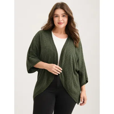 Bloomchic Women's Plus Size Curvy Hem Solid Open-front Lightweight Cardigan Armygreen Half Sleeve 12/l