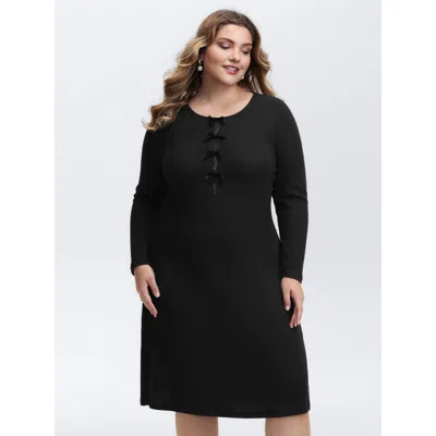 Bloomchic Women's Plus Size Cut-out Bowknot Fitted Midi Dress Black Non Knee Elegant 10/m