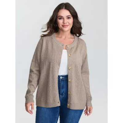 Bloomchic Women's Plus Size Cut-out Button Front Knit Cardigan Dustypink Long Sleeve Round Neck 12/l In Pink