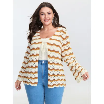 Bloomchic Women's Plus Size Cut-out Colorblock Flared Sleeve Knit Cardigan Wheat Long Sleeve 10/m In Sand