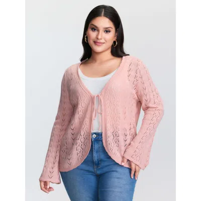 Bloomchic Women's Plus Size Cut-out Curvy Front-tie Knit Cardigan Nudepink Long Sleeve 12/l