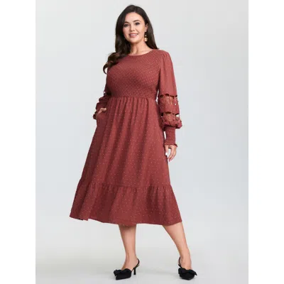 Bloomchic Women's Plus Size Cut-out Lace Textured Pockets Midi Dress Russet Solid Midi Elegant Smocked 18-20/2 In Brown