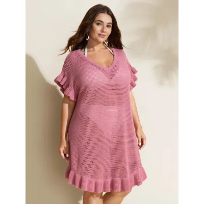 Bloomchic Women's Plus Size Cut-out Ruffled Sleeve Swim Cover-up Beanpastepowder Cap Sleeve 22-24/3x