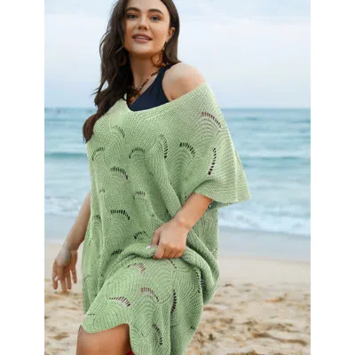 Bloomchic Women's Plus Size Cut-out Solid V-neck Swim Cover Up Mint Short Sleeve 10/m In Green