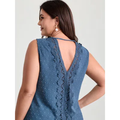 Bloomchic Women's Plus Size Cut-out Textured Open Back Tank Top Mediumblue Elegant A-line 12/l