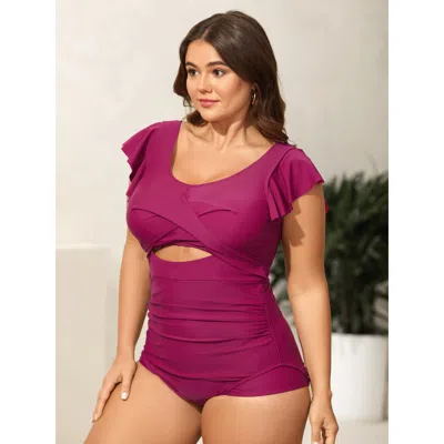 Bloomchic Women's Plus Size Cut-out Twist Front One-piece Swimsuit Deeppurplered Non Twist Tummy Control 30/6x