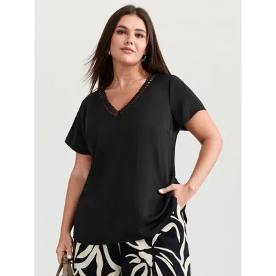 Bloomchic Women's Plus Size Cut-out V-neckline Plain Blouse Black Non Office Short Sleeve 22-24/3x
