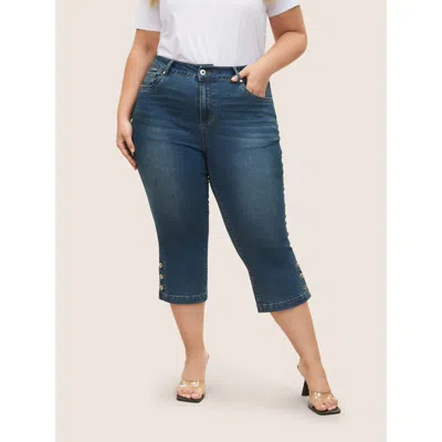 Bloomchic Women's Plus Size Dark Wash Slit Hem Pull On Jegging Jeans Indigo Plain Non High Stretch 10/m In Purple