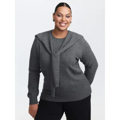 Bloomchic Women's Plus Size Detachable Shawl Round Neck Pullover Dimgray Long Sleeve 22-24/3x