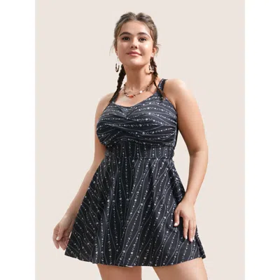 Bloomchic Women's Plus Size Ditsy Floral & Geo Graphic Crossover Swim Dress Black Ditsy Floral Non 10/m
