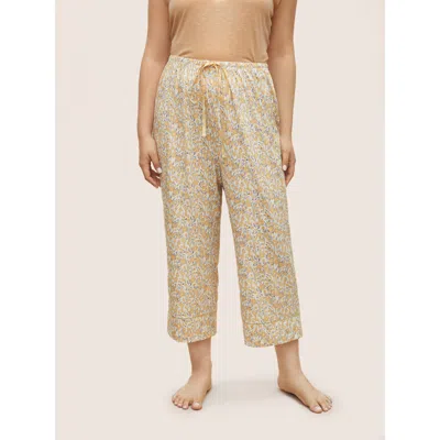 Bloomchic Women's Plus Size Ditsy Floral Elastic Waist Drawstring Pajama Bottoms Apricot Ditsy Floral Non 12/l In Orange