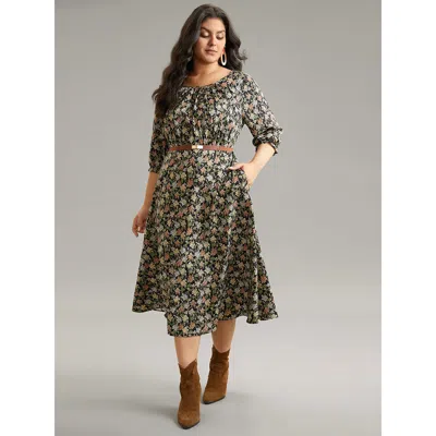 Bloomchic Women's Plus Size Ditsy Floral Elastic Waist Pleated Dress Multicolor Dailywear Printed 14-16/1x