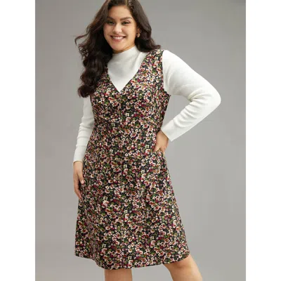Bloomchic Women's Plus Size Ditsy Floral Pocket Button Detail Tank Dress Indigo Dailywear Printed 22-24/3x In Purple